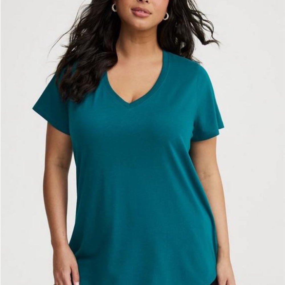 Time and Tru Teal Short Sleeve V-Neck Top